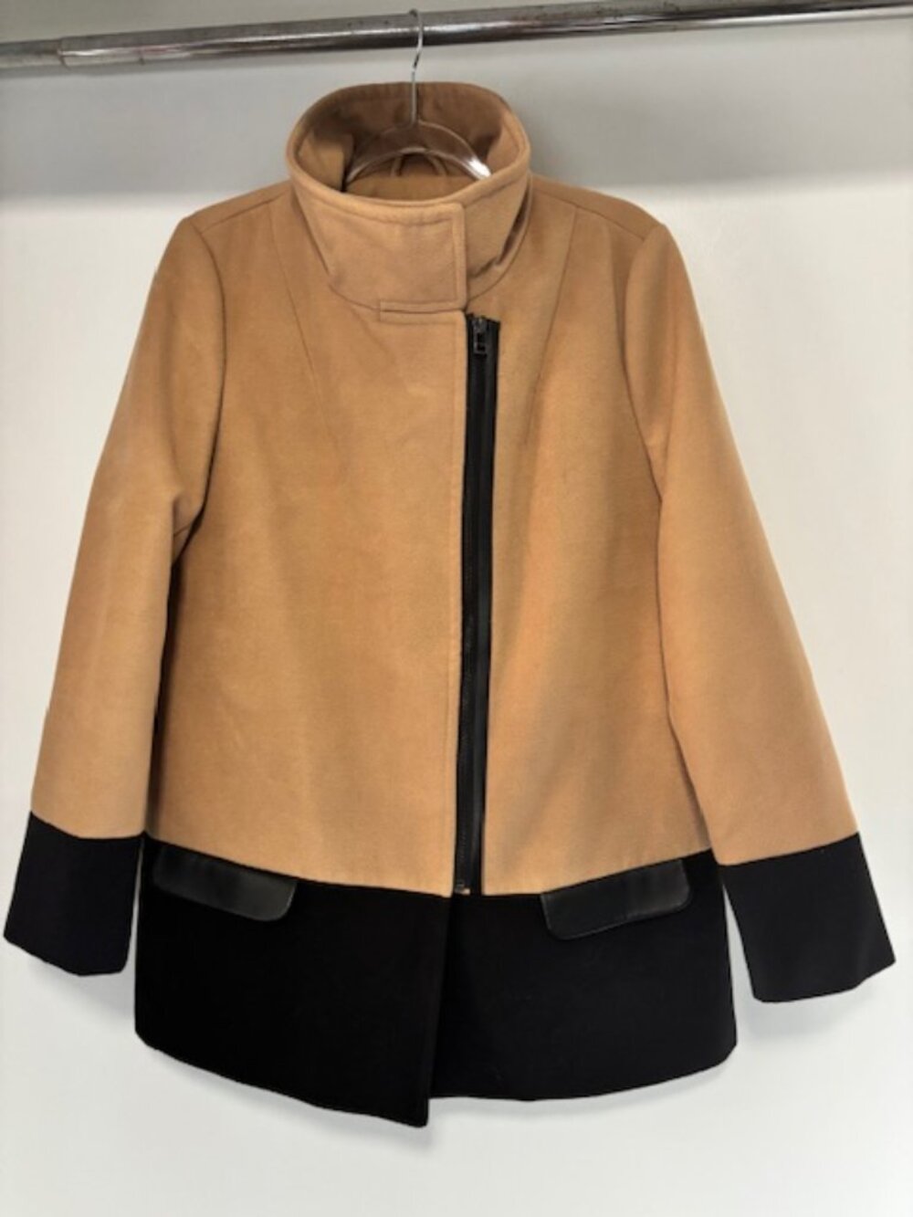 Metaphor Women’s Tan Black Colorblock Moto Jacket Full Zip Lined Coat Size Large